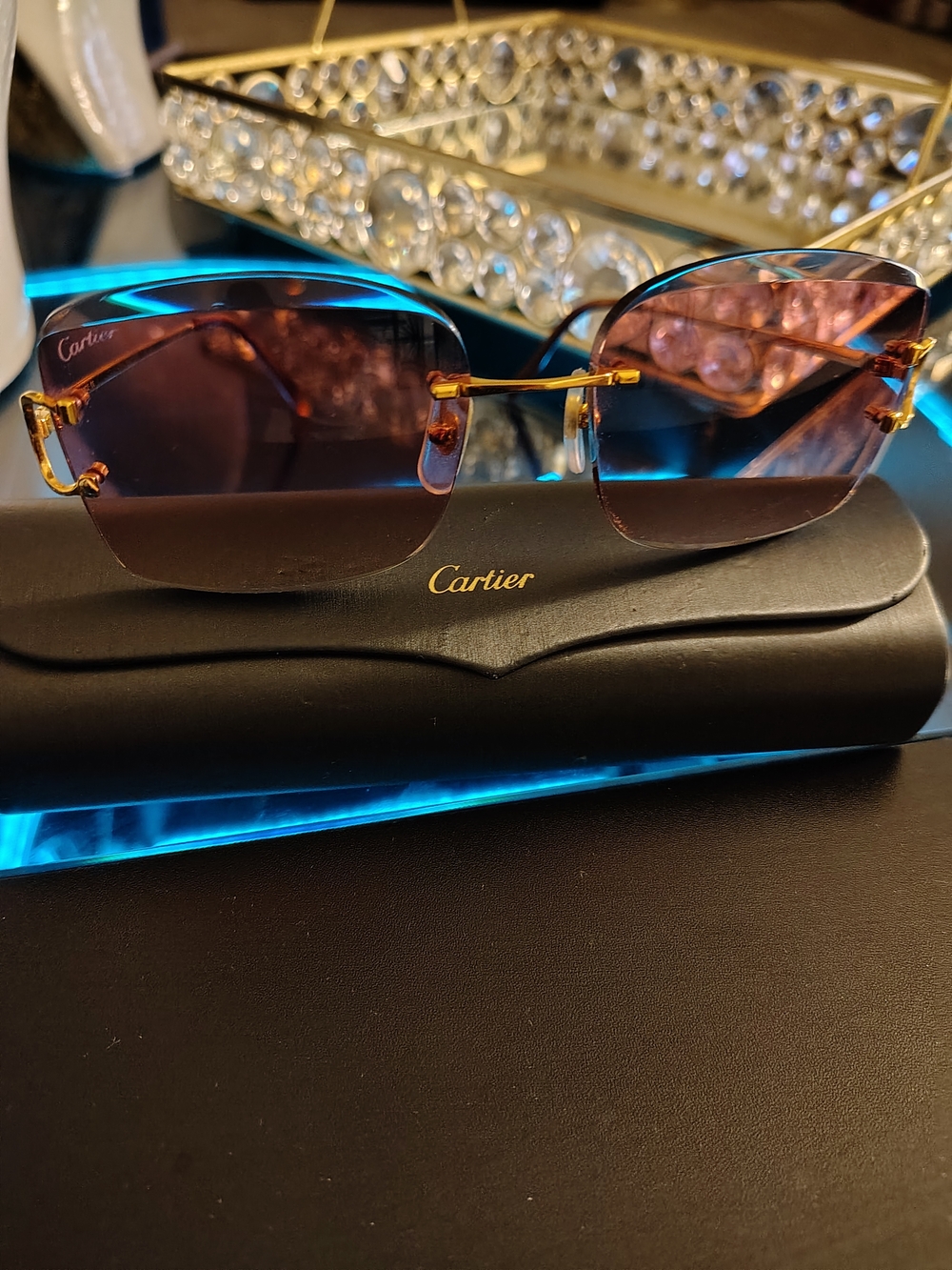 Cartier Rimless Sunglasses in Brown and Gold